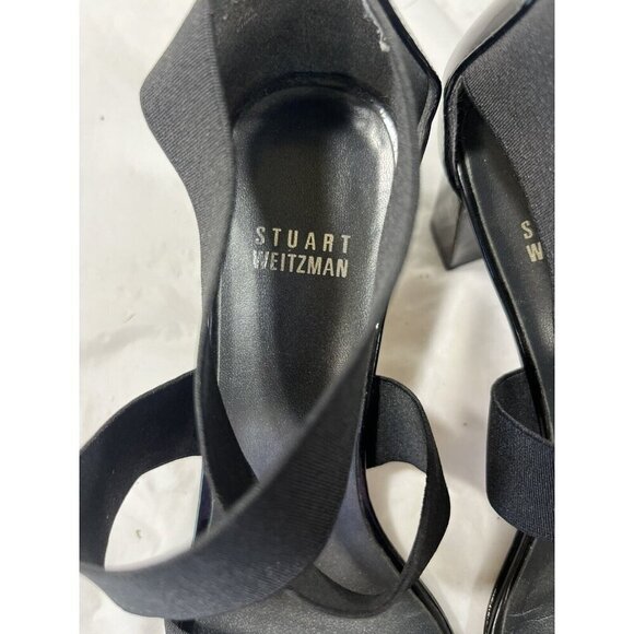 Stuart Weitzman Midexter Stretch Strappy Low-Heel Sandal Black 7.5 - Picture 12 of 14